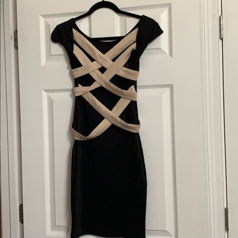 Little black dress with beige straps on back